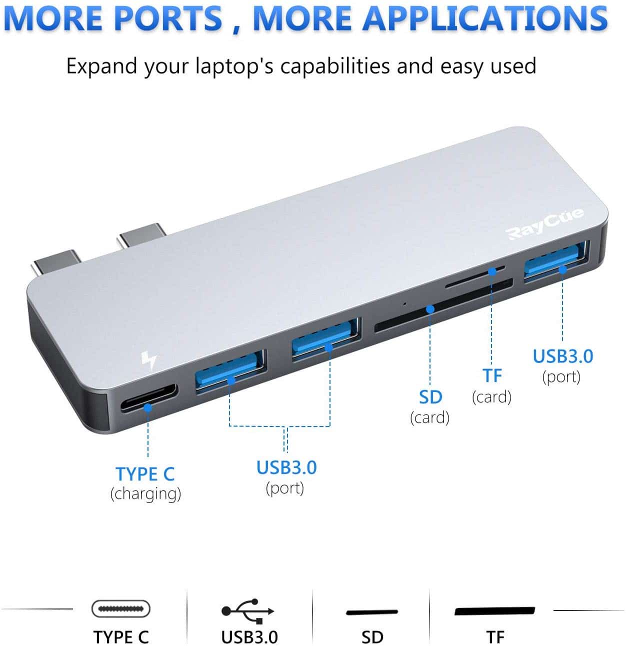 Maxandfix - USB C Hub, 6 in 1 Aluminum Type C Hub Adapter with 3 USB 3.0 Ports, TF/SD Card Reader - Maxandfix -