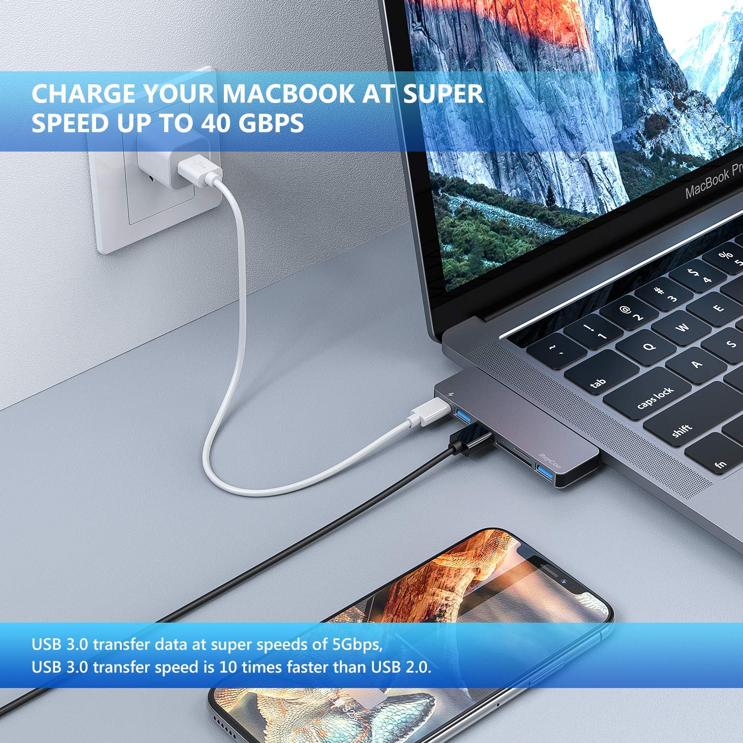 Maxandfix - USB C Hub, 6 in 1 Aluminum Type C Hub Adapter with 3 USB 3.0 Ports, TF/SD Card Reader - Maxandfix -